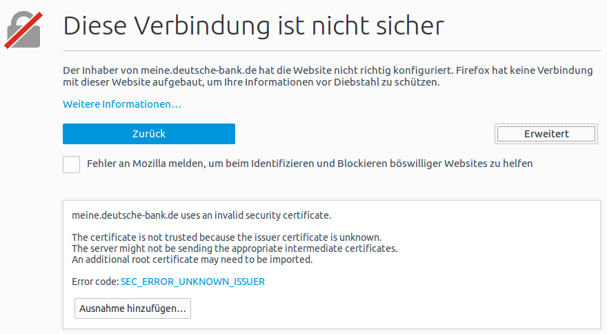 Firefox:SSL-Warnung mit Details